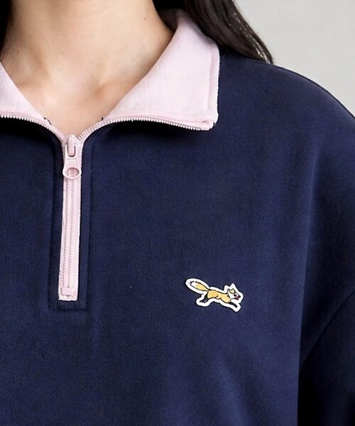 PENNEYS（ぺニーズ）の「PENNEYS/ペニーズ 別注 THE FOX ワンポイントワッペン刺繍 配色 ハーフジップ裏起毛スウェット（スウェット・レディース・イエロー/グレー/ブラウン/ブラック/ネイビー/グレイッシュブルー/ナチュラル・M/S/L）」の16枚目の写真