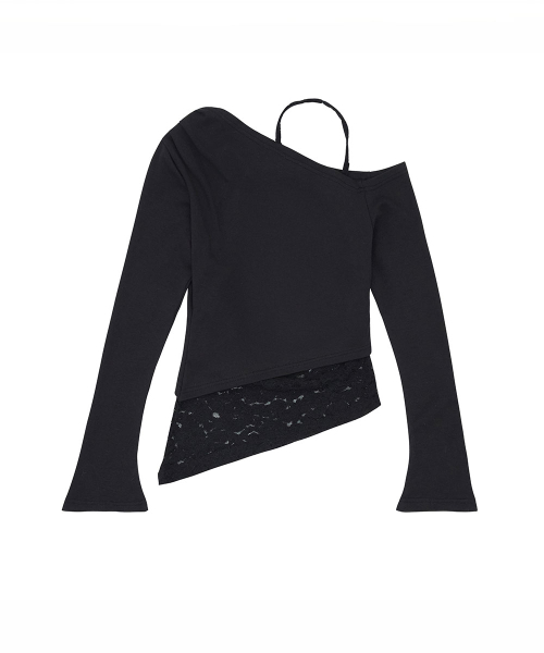 NO EXTRA TOUCH(ノー・エクストラ・タッチ)の「Halter Lace Layered Long Sleeve T-shirt (Black) / 26FWTS001BK(Tシャツ/カットソー・レディース・ブラック・SMALL/MEDIUM)」の3枚目の写真