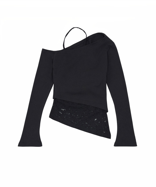 NO EXTRA TOUCH(ノー・エクストラ・タッチ)の「Halter Lace Layered Long Sleeve T-shirt (Black) / 26FWTS001BK(Tシャツ/カットソー・レディース・ブラック・SMALL/MEDIUM)」の4枚目の写真