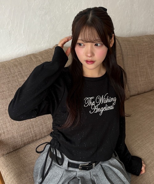 WEGO(ウィゴー)の「WEGO/【26年秋冬新作】ドロストラメリブトップス(Tシャツ/カットソー・レディース・ブラック/グレー・FREE)」の2枚目の写真