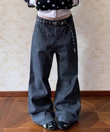 ピンストライプ ワイドパンツ