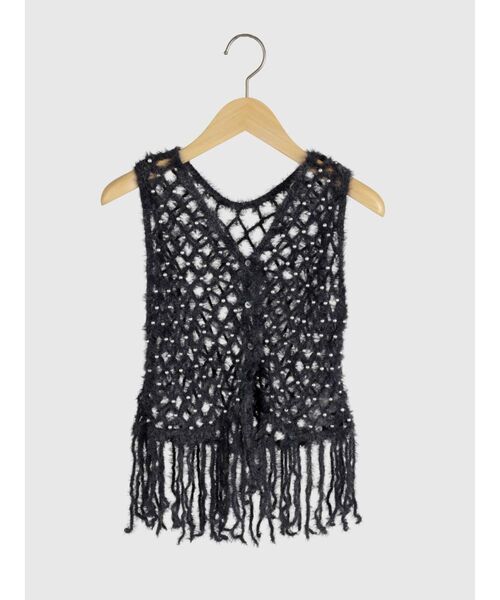 FIKA.(フィーカ)の「Shaggy mesh pearl vest(ベスト・レディース・オフホワイト/ブラック・MEDIUM)」の2枚目の写真