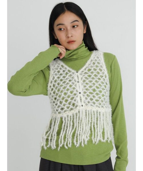 FIKA.(フィーカ)の「Shaggy mesh pearl vest(ベスト・レディース・オフホワイト/ブラック・MEDIUM)」の4枚目の写真