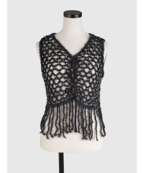 FIKA.(フィーカ)の「Shaggy mesh pearl vest(ベスト・レディース・オフホワイト/ブラック・MEDIUM)」の10枚目の写真