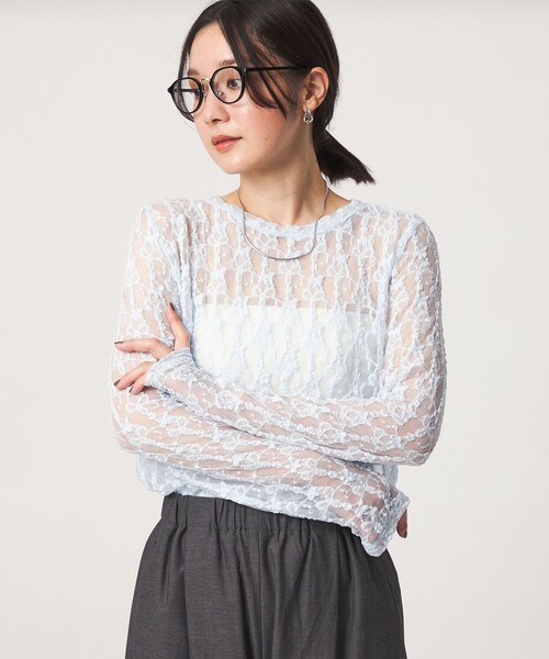 green label relaxing(グリーンレーベルリラクシング)の「【WEB限定】<at ease>レース カットソー(Tシャツ/カットソー・レディース・ライトピンク/ホワイト/ブラック/ライトブルー・FREE)」の4枚目の写真