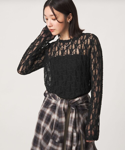 green label relaxing(グリーンレーベルリラクシング)の「【WEB限定】<at ease>レース カットソー(Tシャツ/カットソー・レディース・ライトピンク/ホワイト/ブラック/ライトブルー・FREE)」の3枚目の写真