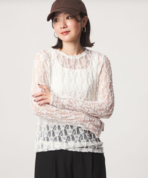green label relaxing(グリーンレーベルリラクシング)の「【WEB限定】<at ease>レース カットソー(Tシャツ/カットソー・レディース・ライトピンク/ホワイト/ブラック/ライトブルー・FREE)」の12枚目の写真