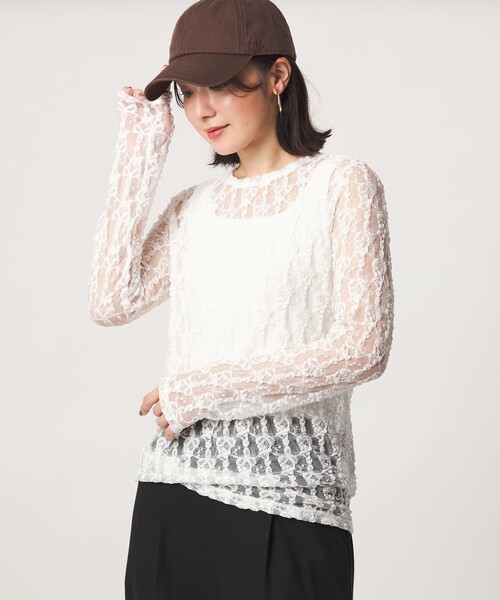 green label relaxing(グリーンレーベルリラクシング)の「【WEB限定】<at ease>レース カットソー(Tシャツ/カットソー・レディース・ライトピンク/ホワイト/ブラック/ライトブルー・FREE)」の13枚目の写真