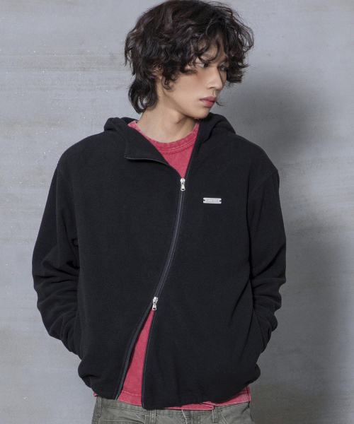 XTONZ(エクストーンズ)の「XJ148 カーブドジッパー ライトボアジャケット フードジップアップ (BLACK)(その他アウター・レディース・その他・LARGE/MEDIUM)」の14枚目の写真