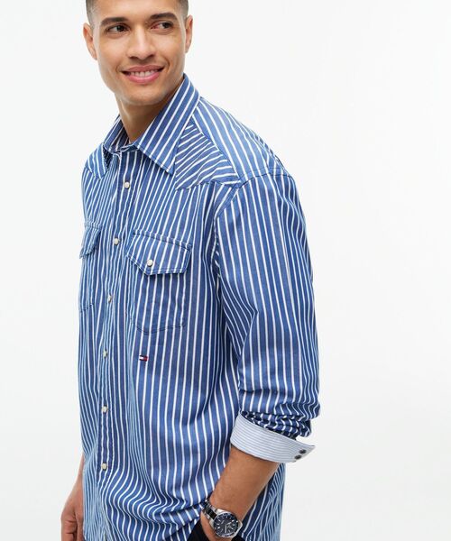 TOMMY HILFIGER(トミーヒルフィガー)の「インディゴストライプクレストウェスタンシャツ(シャツ/ブラウス・メンズ・グレー・SMALL/X-LARGE/LARGE/MEDIUM)」の3枚目の写真