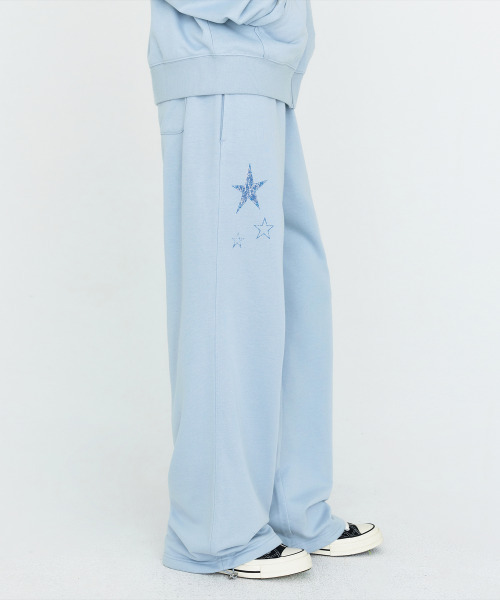MONGDOL（モンドル）の「スターグラフィック ウエストゴム スウェットパンツ スカイブルー MDPT088SKYBLUE（スウェットパンツ・レディース・その他・F）」の2枚目の写真