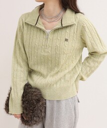 FR刺しゅうケーブル柄ハーフZIPプルオーバー