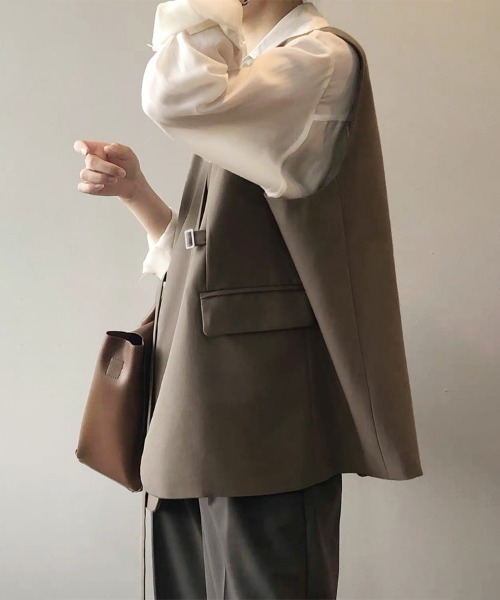 ONEP STAR(ワンピスター)の「サイドベルト付きテーラード風ノースリーブジレベスト(ベスト・レディース・ブラック/ブラウン・LARGE/MEDIUM/X-LARGE)」の9枚目の写真