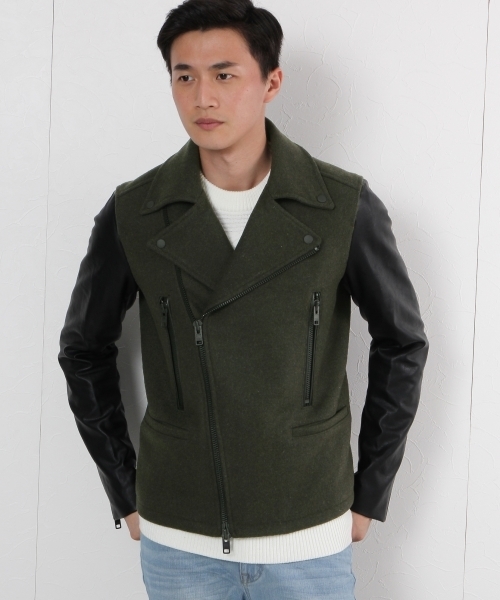 GLOBAL WORK（グローバルワーク）の「ウールライダースジャケット/719571 （ライダースジャケット・メンズ・カーキ/ネイビー・X-LARGE/LARGE/MEDIUM/SMALL）」の2枚目の写真