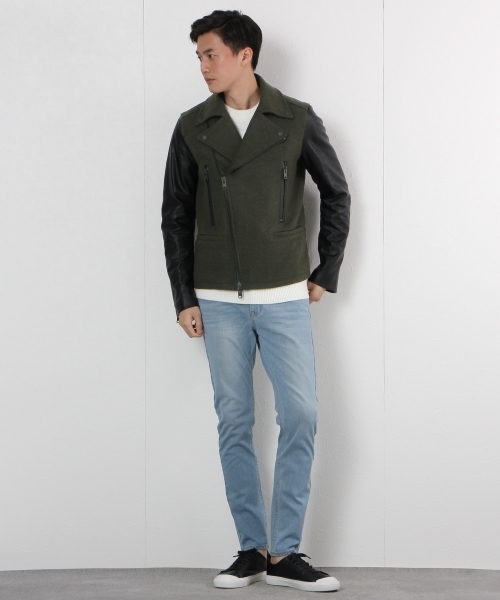 GLOBAL WORK（グローバルワーク）の「ウールライダースジャケット/719571 （ライダースジャケット・メンズ・カーキ/ネイビー・X-LARGE/LARGE/MEDIUM/SMALL）」の3枚目の写真