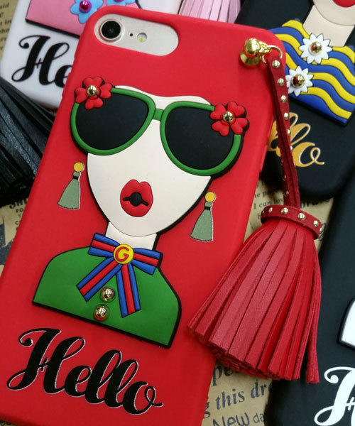 lala Born（ララボーン）の「【lalaBorn/ララボーン】グラサンガール立体ラバーバージョンiPhone7, 7PLUS, iPhone8, 8PLUS（スマホケース/カバー・レディース・ブラック×ホワイト/レッド/ライトピンク/ブラック×イエロー/ブラック×ピンク・L/M）」の5枚目の写真