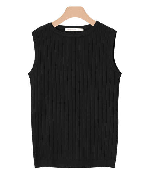 Pierrot(ピエロ)の「【シルクの様なリッチな風合い】UVカット&お家で洗える ノースリーブリブニットトップス/サマーニット 袖なし(ニット/セーター・レディース・オフホワイト/グレー/ブラック/ライトブルー/ブルー系その他/マスタード/ベージュ/ネイビー/ブルーグリーン/ブラウン/ワインレッド/杢グレー/ローズ/グリーン/レッド系その他/ピンク系その他2/イエロー/シルバーグレー/パープル/モカ/ブルー系その他3/ピンク系その他/ライトベージュ/ブルー系その他2・M/L)」の3枚目の写真
