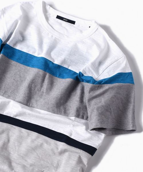 SHIPS（シップス）の「SC: パッチワーク ボーダー Tシャツ□（Tシャツ/カットソー・メンズ・ホワイト/ネイビー/グレー・SMALL/X-LARGE/LARGE/MEDIUM）」の2枚目の写真