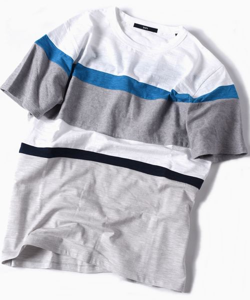 SHIPS（シップス）の「SC: パッチワーク ボーダー Tシャツ□（Tシャツ/カットソー・メンズ・ホワイト/ネイビー/グレー・SMALL/X-LARGE/LARGE/MEDIUM）」の4枚目の写真