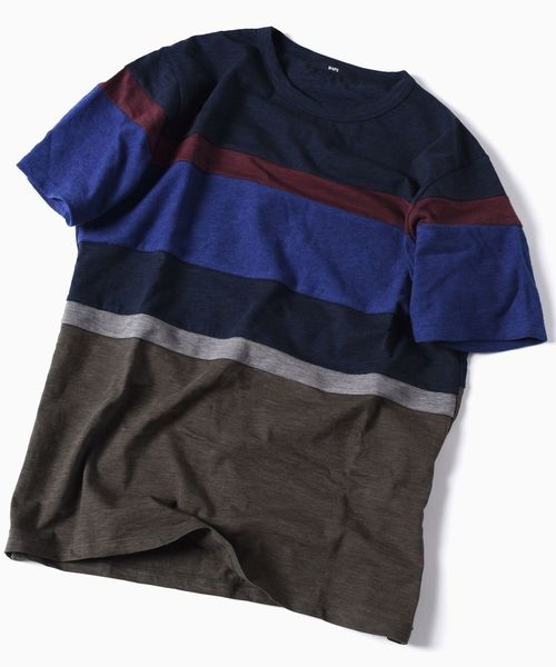 SHIPS（シップス）の「SC: パッチワーク ボーダー Tシャツ□（Tシャツ/カットソー・メンズ・ホワイト/ネイビー/グレー・SMALL/X-LARGE/LARGE/MEDIUM）」の5枚目の写真