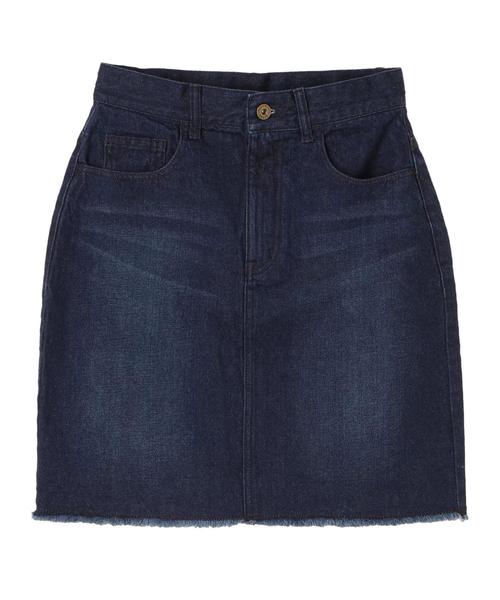earth music&ecology（アースミュージックアンドエコロジー）の「・裾フリンジデニムミニスカート（デニムスカート・レディース・ライトインディゴブルー/インディゴブルー・S/M）」の4枚目の写真
