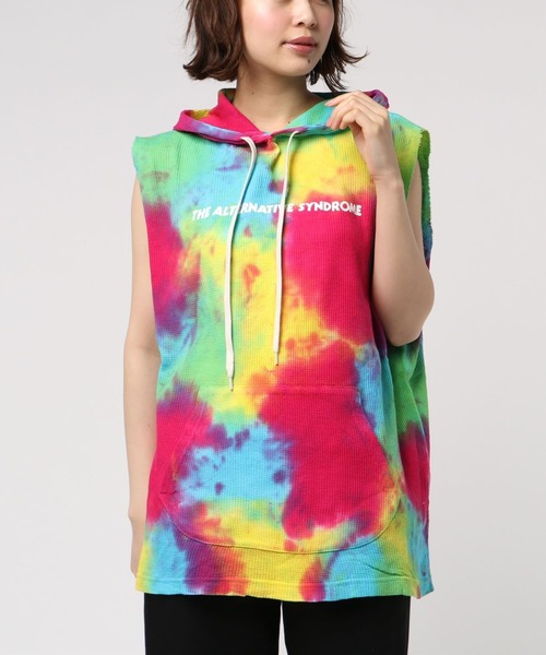 RNA（アールエヌエー）の「M0920 ハンドダイカットオフパーカー（パーカー・レディース・グレー/ブルー/カラフル・MEDIUM）」の3枚目の写真