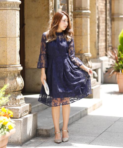 Doula Doula（ドゥーラドゥーラ）の「オーガンジーフレアスリーブAラインワンピース（ドレス・レディース・ネイビー/ライトグレー/ブラック/ベージュ/ライトピンク・M/L）」の4枚目の写真