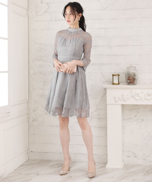 Doula Doula（ドゥーラドゥーラ）の「オーガンジーフレアスリーブAラインワンピース（ドレス・レディース・ネイビー/ライトグレー/ブラック/ベージュ/ライトピンク・M/L）」の3枚目の写真