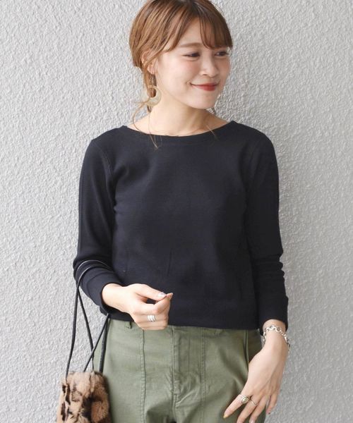 SHIPS（シップス）の「ヘンリーロングスリーブ◇（Tシャツ/カットソー・レディース・オフホワイト/ブラック/キャメル・ONE SIZE）」の5枚目の写真