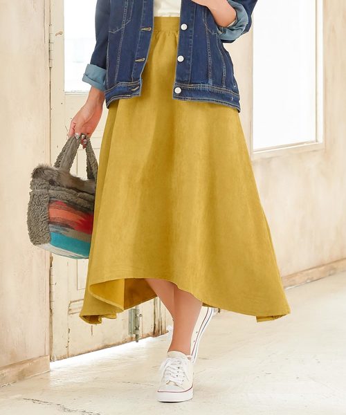 KOBE LETTUCE（コウベレタス）の「ロング丈ピーチスキンイレギュラーヘムスカート＊レディース/ボトムス[M2283]神戸レタス（スカート・レディース・ブラック/パープル/カーキ/マスタード/キャメル/ボルドー・FREE）」の4枚目の写真