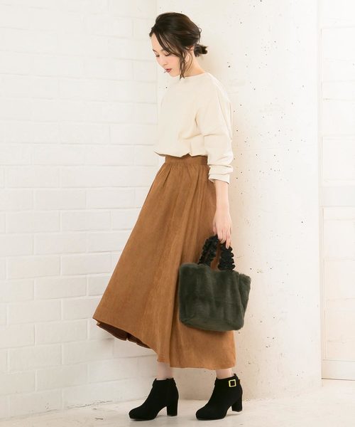 KOBE LETTUCE（コウベレタス）の「ロング丈ピーチスキンイレギュラーヘムスカート＊レディース/ボトムス[M2283]神戸レタス（スカート・レディース・ブラック/パープル/カーキ/マスタード/キャメル/ボルドー・FREE）」の10枚目の写真