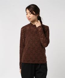 起毛レースハイネックトップス