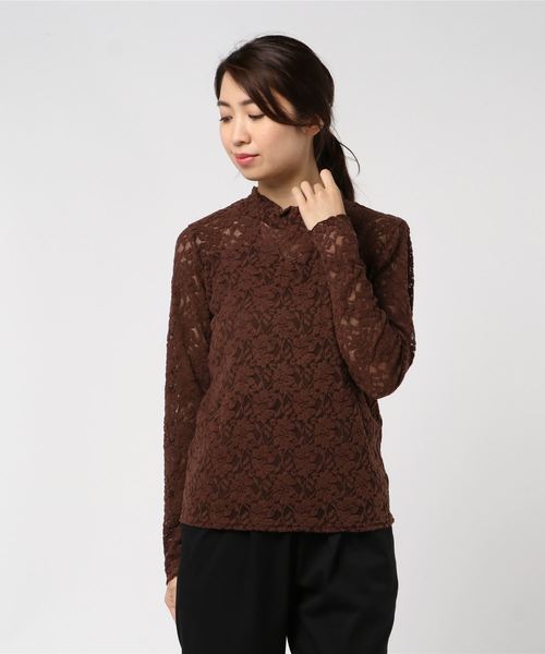 INGNI（イング）の「起毛レースハイネックトップス（Tシャツ/カットソー・レディース・ブラック/ブラウン/オフホワイト/ボルドー・M）」の3枚目の写真