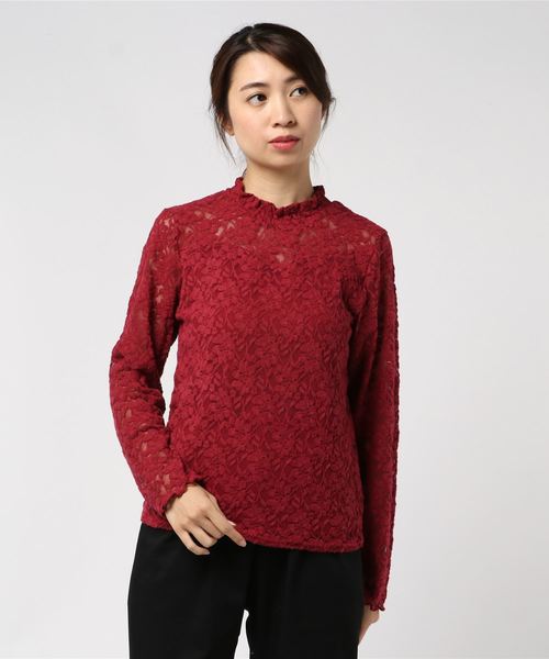 INGNI（イング）の「起毛レースハイネックトップス（Tシャツ/カットソー・レディース・ブラック/ブラウン/オフホワイト/ボルドー・M）」の4枚目の写真