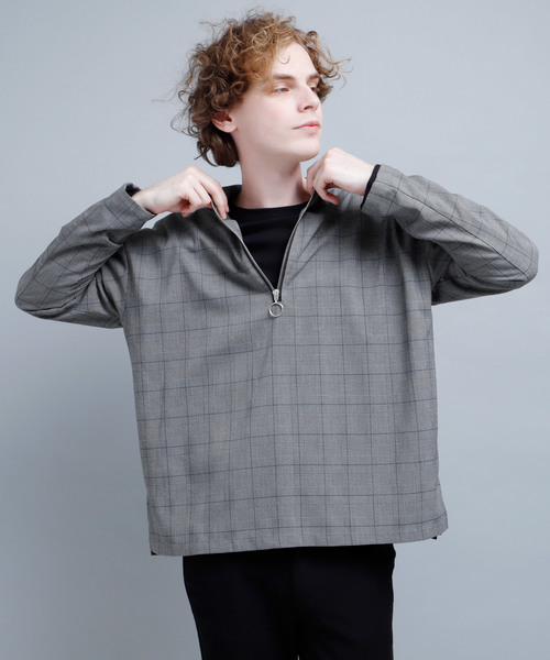 EMMA CLOTHES（エマクローズ）の「TRストレッチスーツ地オーバーサイズハープジップシャツ（シャツ/ブラウス・メンズ・チャコールグレー/ブラック/グレー系その他/ベージュ系その他・M/L）」の4枚目の写真