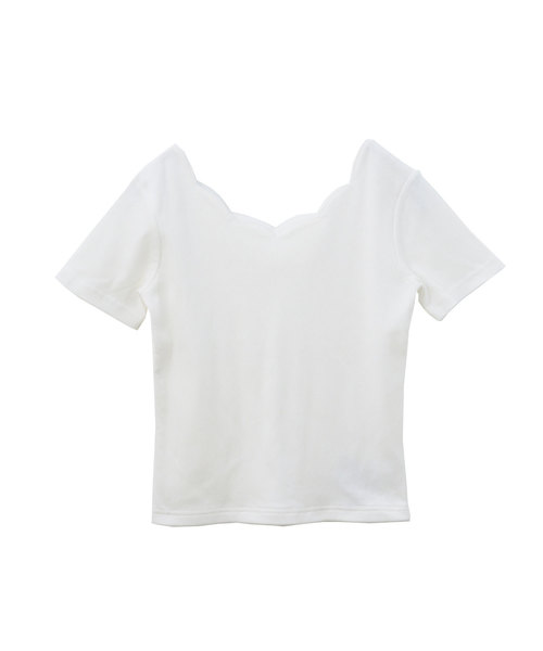 Luz Llena（ラズレナ）の「ダブルスカラップテレコリブ半袖トップス（Tシャツ/カットソー・レディース・ブラック/オフホワイト・MEDIUM）」の2枚目の写真