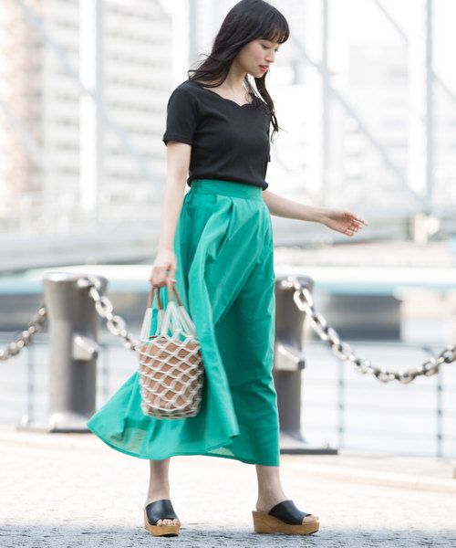 Luz Llena（ラズレナ）の「ダブルスカラップテレコリブ半袖トップス（Tシャツ/カットソー・レディース・ブラック/オフホワイト・MEDIUM）」の5枚目の写真