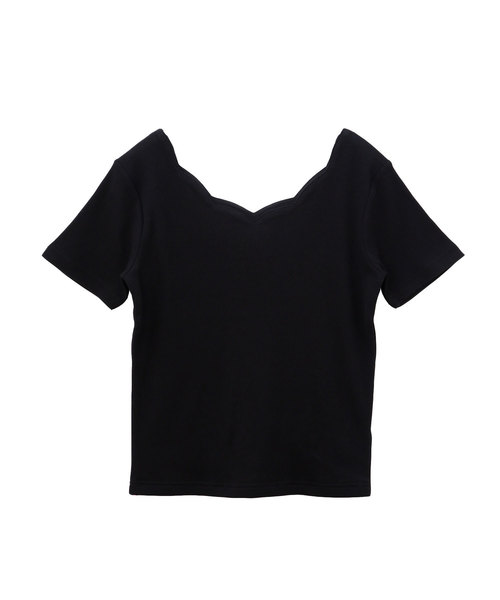 Luz Llena（ラズレナ）の「ダブルスカラップテレコリブ半袖トップス（Tシャツ/カットソー・レディース・ブラック/オフホワイト・MEDIUM）」の6枚目の写真