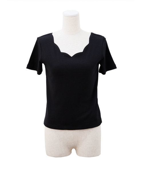 Luz Llena（ラズレナ）の「ダブルスカラップテレコリブ半袖トップス（Tシャツ/カットソー・レディース・ブラック/オフホワイト・MEDIUM）」の8枚目の写真