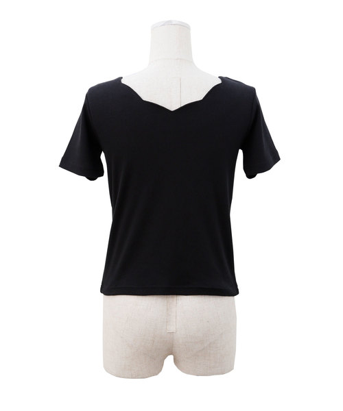 Luz Llena（ラズレナ）の「ダブルスカラップテレコリブ半袖トップス（Tシャツ/カットソー・レディース・ブラック/オフホワイト・MEDIUM）」の10枚目の写真