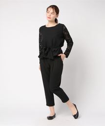 Lace Ladies | ウエストリボン付き花柄レースセットアップ・パンツドレス(パンツドレス)