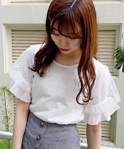 apres jour（アプレジュール）の「袖レーストップス【ZOZOTOWN限定アイテム】（Tシャツ/カットソー・レディース・ブラック/オフホワイト/サックスブルー/ライトグリーン・フリー）」の6枚目の写真