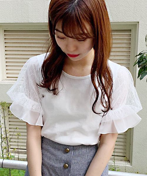 apres jour（アプレジュール）の「袖レーストップス【ZOZOTOWN限定アイテム】（Tシャツ/カットソー・レディース・ブラック/オフホワイト/サックスブルー/ライトグリーン・フリー）」の7枚目の写真