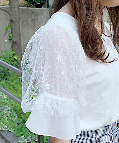 apres jour（アプレジュール）の「袖レーストップス【ZOZOTOWN限定アイテム】（Tシャツ/カットソー・レディース・ブラック/オフホワイト/サックスブルー/ライトグリーン・フリー）」の10枚目の写真