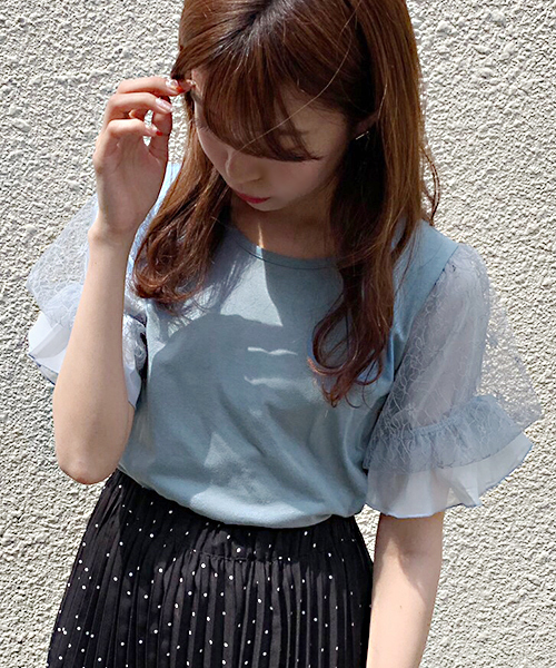 apres jour（アプレジュール）の「袖レーストップス【ZOZOTOWN限定アイテム】（Tシャツ/カットソー・レディース・ブラック/オフホワイト/サックスブルー/ライトグリーン・フリー）」の12枚目の写真