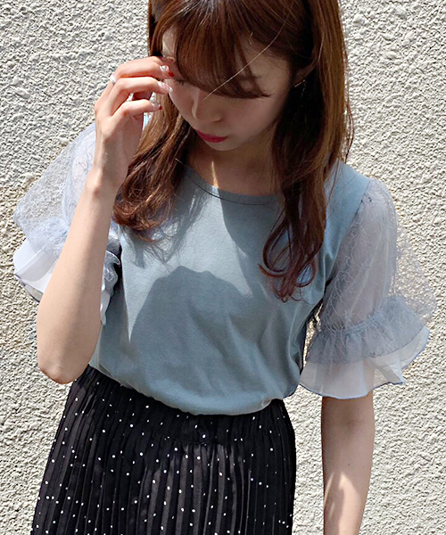 apres jour（アプレジュール）の「袖レーストップス【ZOZOTOWN限定アイテム】（Tシャツ/カットソー・レディース・ブラック/オフホワイト/サックスブルー/ライトグリーン・フリー）」の13枚目の写真