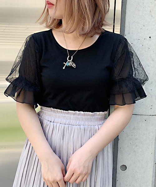 apres jour（アプレジュール）の「袖レーストップス【ZOZOTOWN限定アイテム】（Tシャツ/カットソー・レディース・ブラック/オフホワイト/サックスブルー/ライトグリーン・フリー）」の19枚目の写真