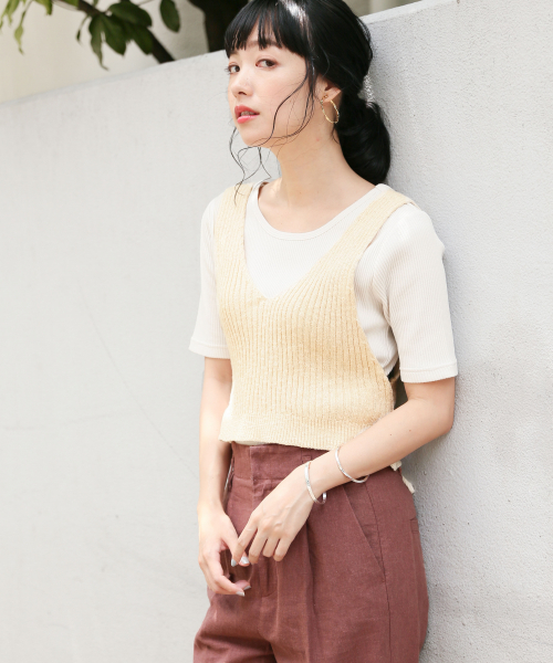 LOWRYS FARM（ローリーズファーム）の「スラブビスチェ　840122（ニット/セーター・レディース・ブラック/アイボリー/キャメル・FREE）」の3枚目の写真