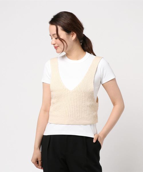 LOWRYS FARM（ローリーズファーム）の「スラブビスチェ　840122（ニット/セーター・レディース・ブラック/アイボリー/キャメル・FREE）」の4枚目の写真