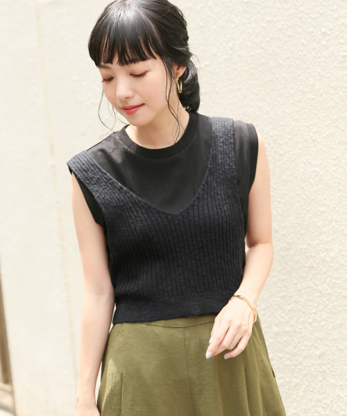 LOWRYS FARM（ローリーズファーム）の「スラブビスチェ　840122（ニット/セーター・レディース・ブラック/アイボリー/キャメル・FREE）」の10枚目の写真